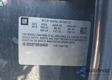 2016 Chevrolet Malibu 1Lt from USA, damaged, VIN 1G1ZE5ST7GF294820